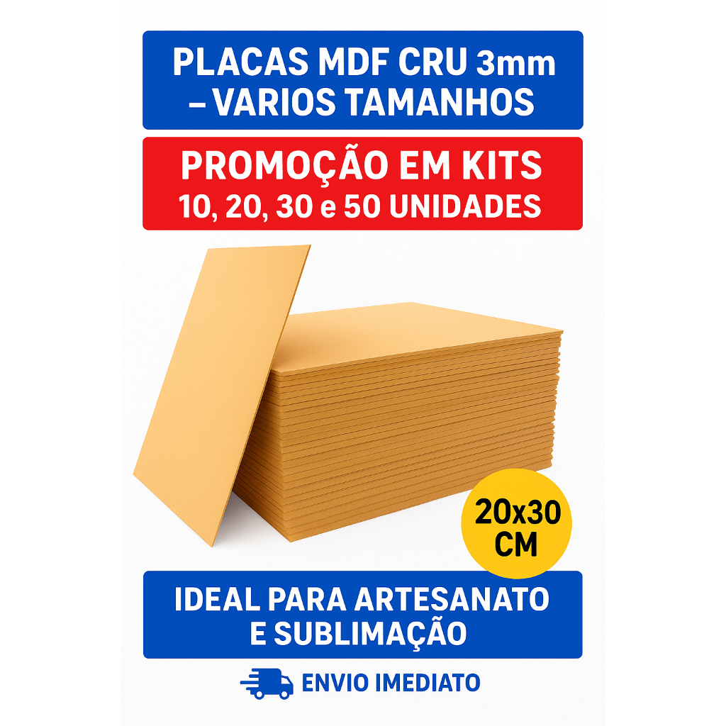 Kit 10 a 50 Placas MDF Cru 3mm 20x30 Para Artesanato, Sublimação e Quadros Decorativos