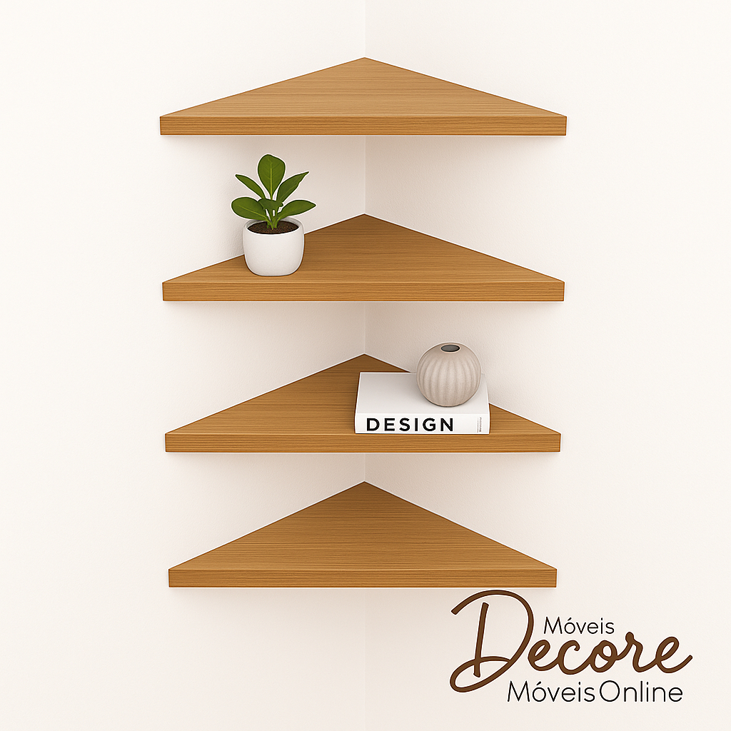 Kit 4 Prateleiras de Canto MDF Freijó Suporte Incluso – Decore Móveis ...