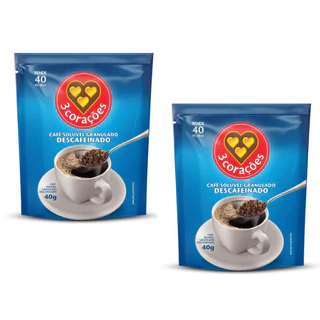 Café Solúvel Granulado Descafeinado 3 Corações Sachê kit 40g