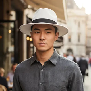 Chapéu clássico modelo fedora de feltro branco aba média