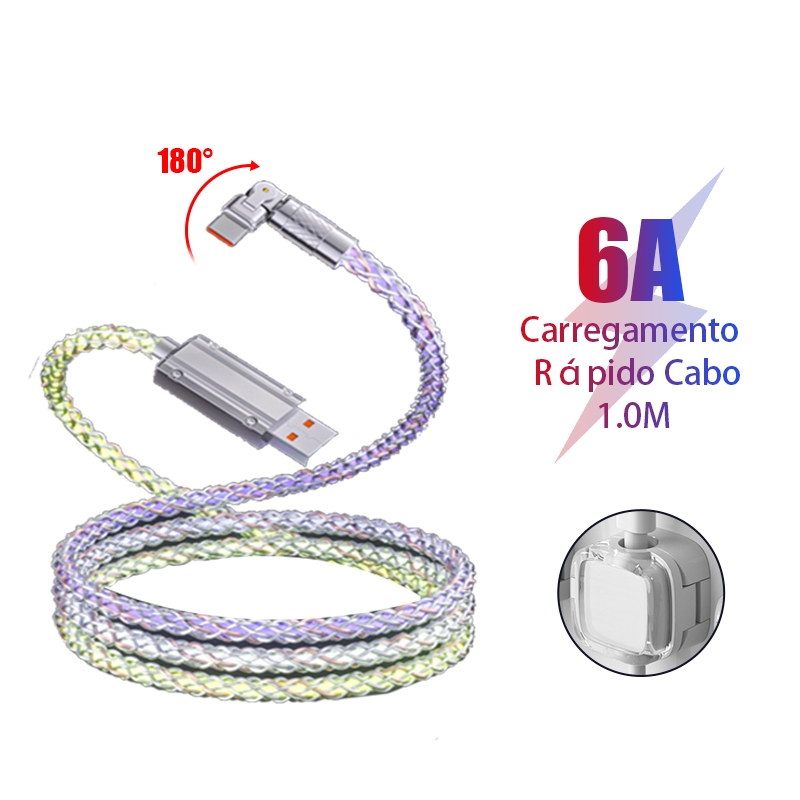 Cabo Carregador De Carregamento Rápido Carga Rápida RGB Tipo C Micro ...