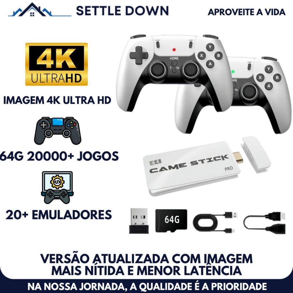 M15 Pro Game Stick 4K 64gb Hdmi Com 2 Controles Se Fio +20mil Jogos ...