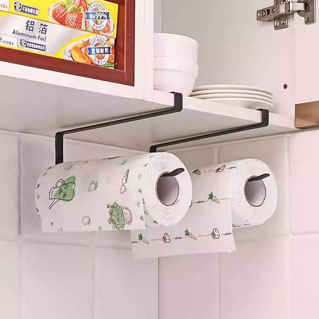 Suporte de Papel Toalha Armário de Cozinha Metálico Instalação Sem Furo Uso Horizontal ou Vertical Resistente e Versátil