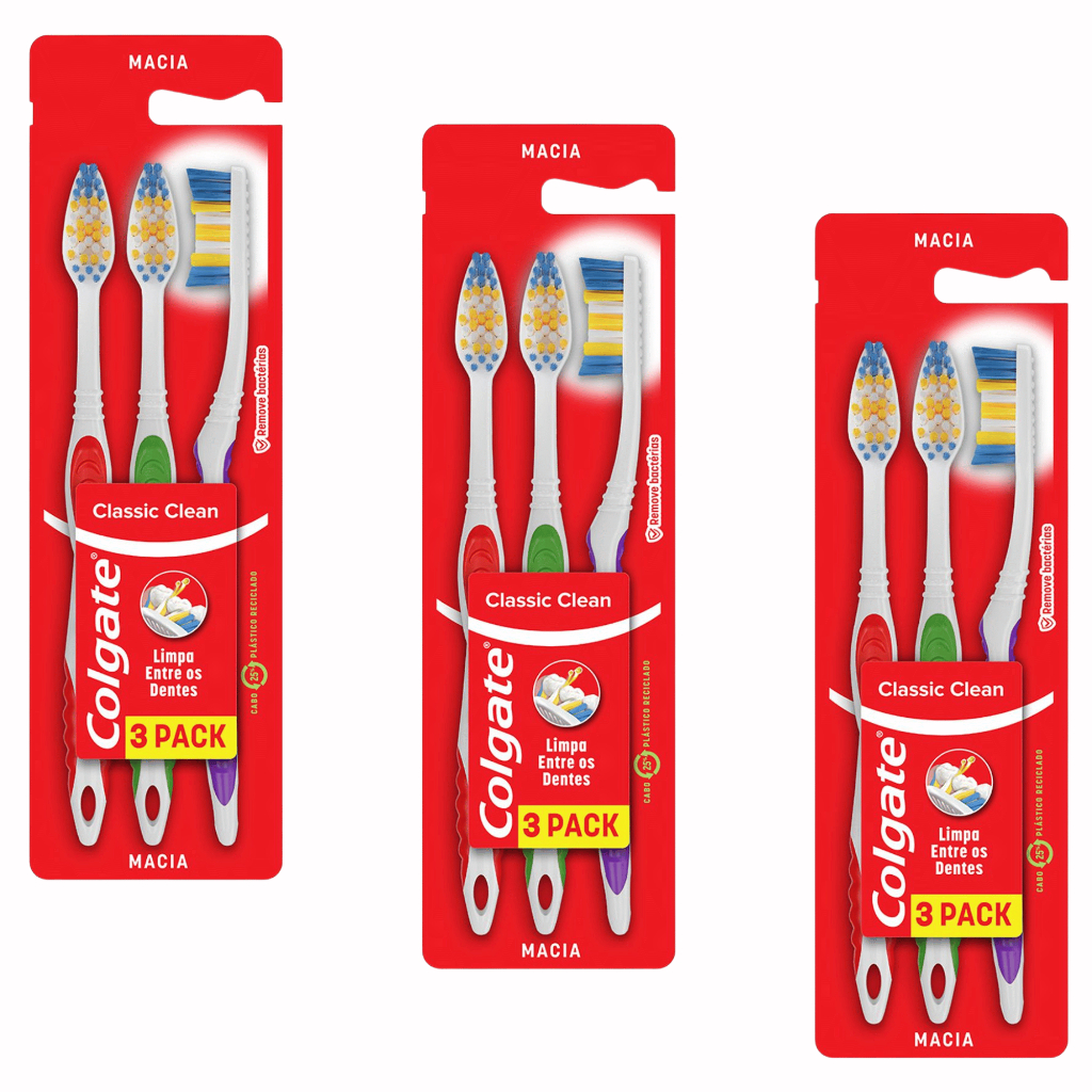 KIT Escova Dental Classic Clean Colgate Macia com 3 Unidades Dentes ...