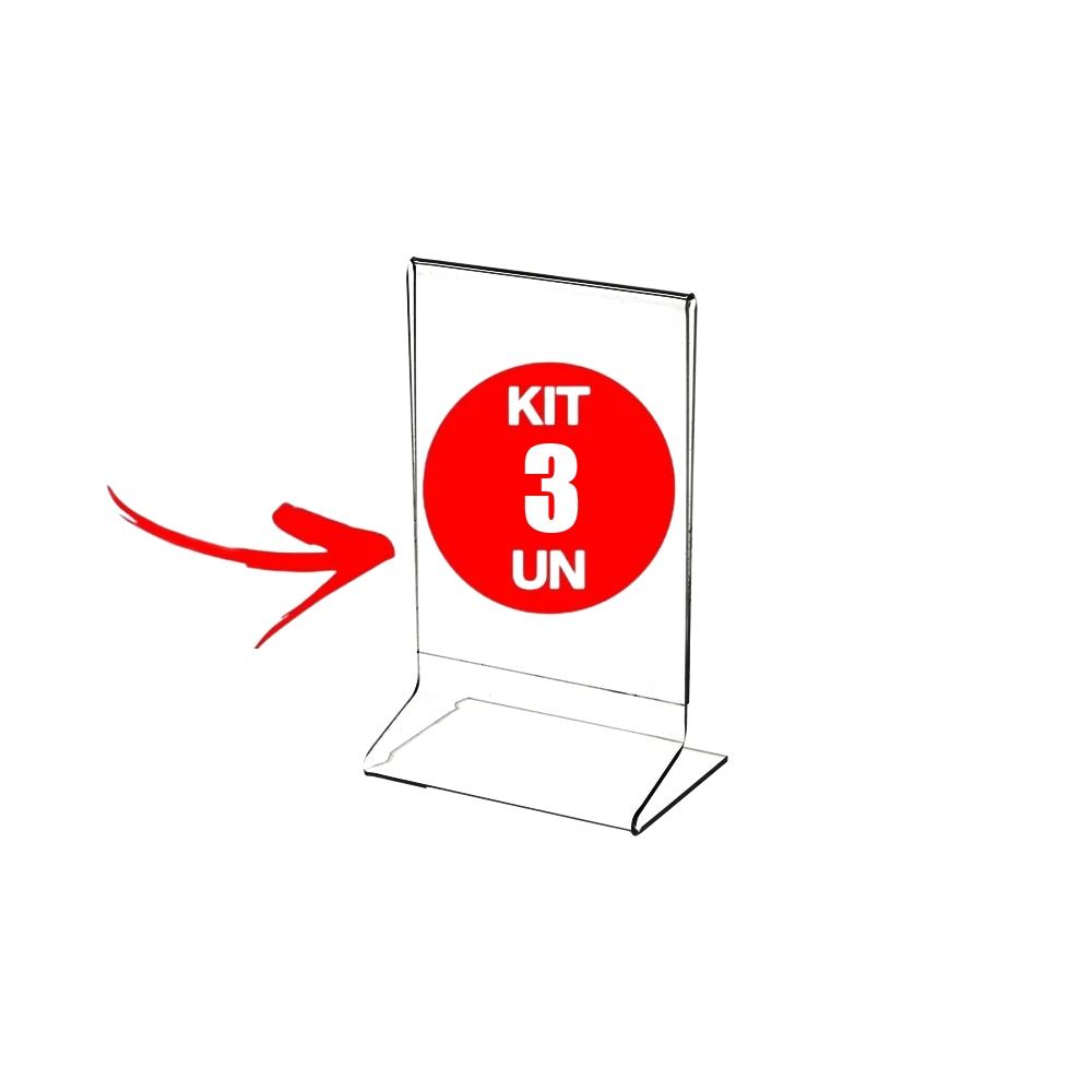 Kit com 3 Display Expositor Acrilico PS Cristal T Tamanho A7