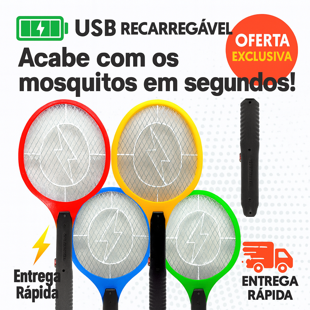 Raquete Elétrica Mata Mosquito 3 em 1 | USB Recarregável, Alta Potência ...