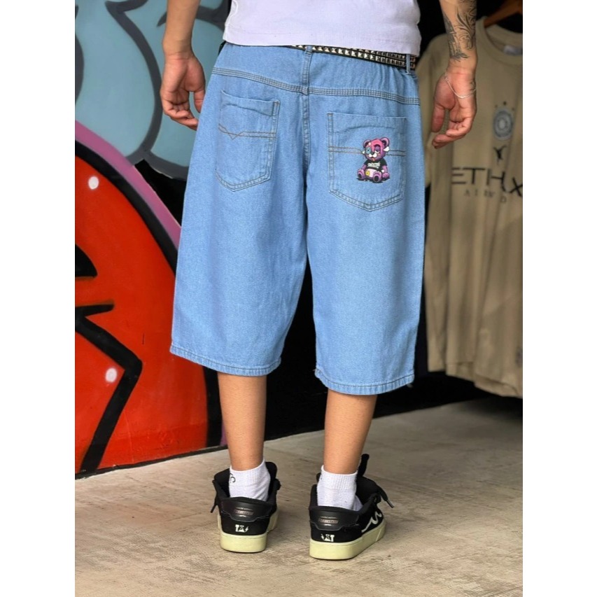 bermuda baggy jeans medio jorts larga hip hop balao skate premium