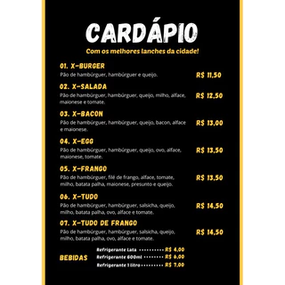 CARDÁPIO PERSONALIZADO