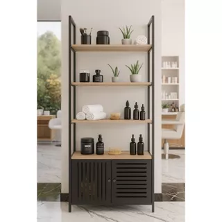 Armário Aparador Para Livros Moderna Industrial Cor Preto e Marrom