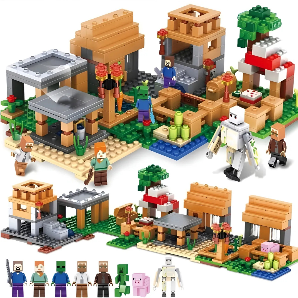 Set Conjunto Mine Craft com 543 Peças de Fazenda Grande em Blocos