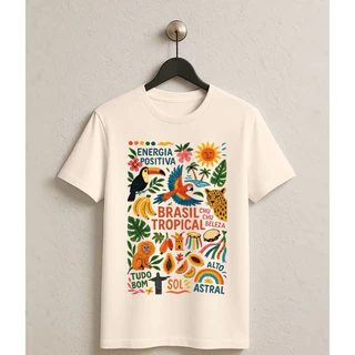Camiseta Feminina Inspiração Farm Verão Praia Tropical Tendência Moda Tucano Summer