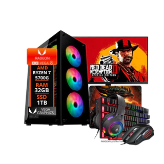 Pc Gamer Completo Ryzen 7 5700G + 32GB 3200Mhz+SSD 1TB+A520M+600w 80plus Bronze +Tela 20''+GARANTIA