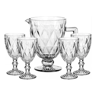 kit 7 Peças 1 Jarra de Vidro 1 L + 6 Taças de 340ml diamond