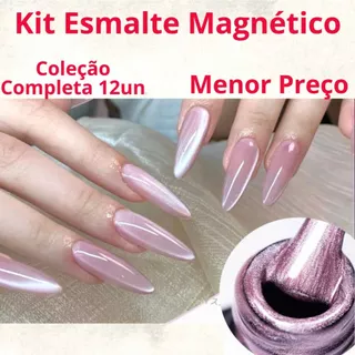 Kit 12 Esmalte Magnético Olho de Gato Gel Uv/Led Lirió/ Zem Reflexive Glitter gel unha