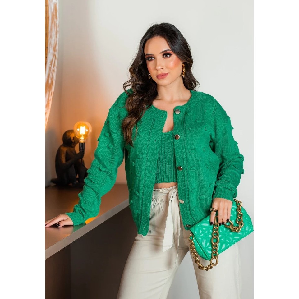 Casaco Feminino de Inverno Grosso Blusa de Frio em Tricot Estilo