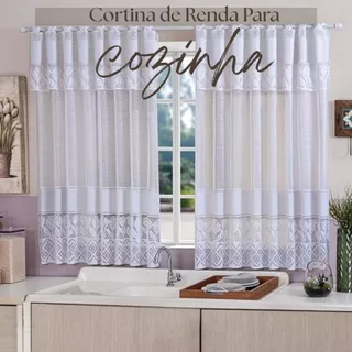 Cortina Janela de Renda Para Cozinha 2,20m x 1,20m Com Bando