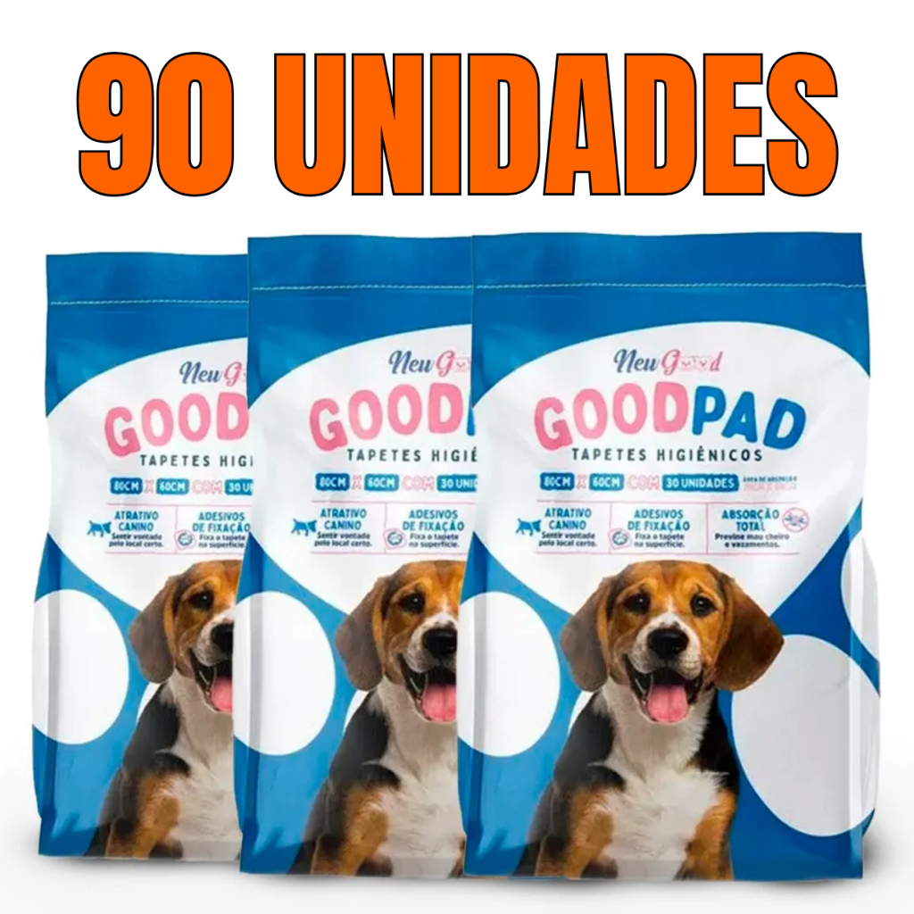 Tapete Higiênico GoodPad 80x60cm – 90 Unidades Descartável Absorvente com Atrativo Canino e Antiodor