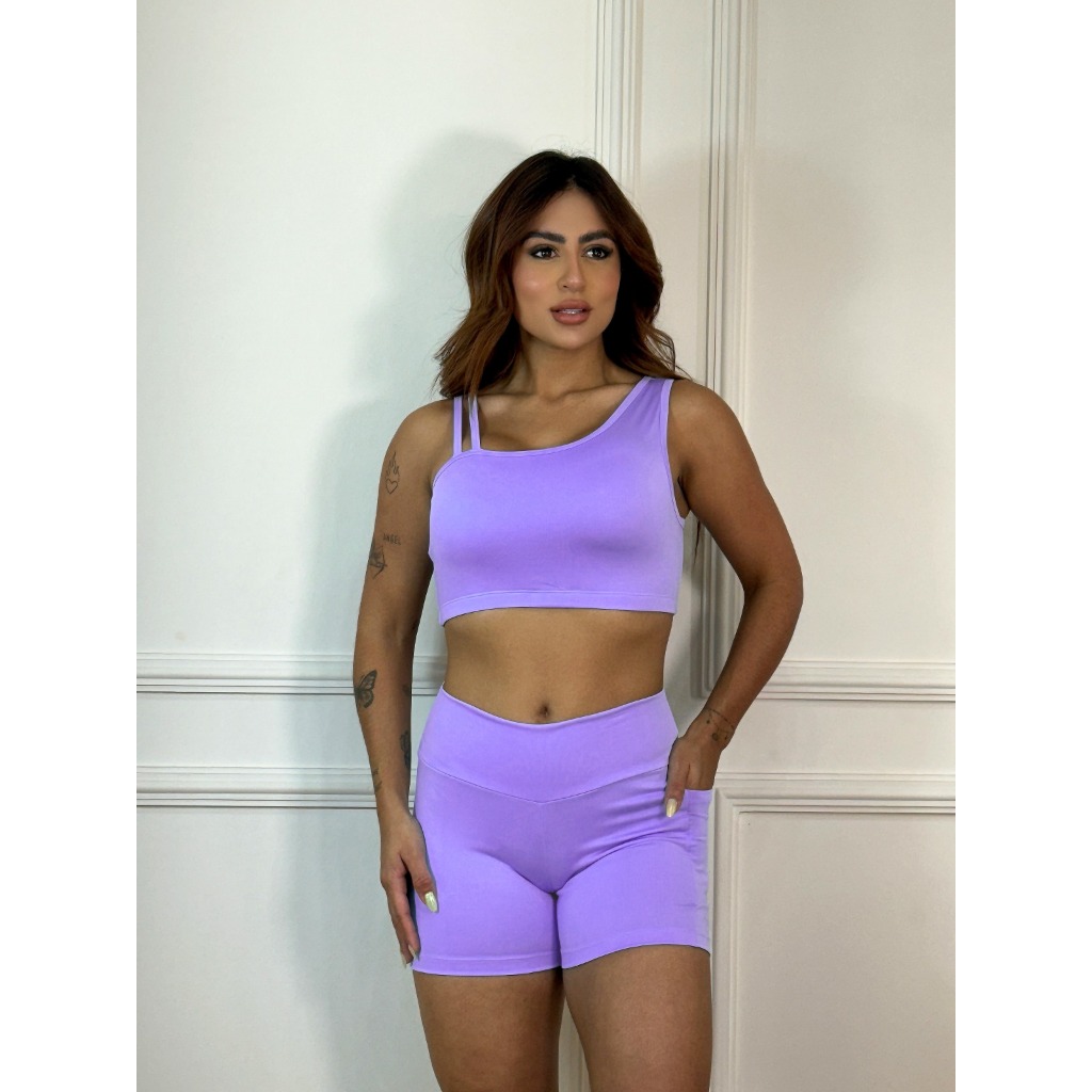 Zumba ノースリーブトップ＆パンツセット XS 紫 Conjunto Fitness Top + Short Vinho com Bolso Lateral Cintura Alta