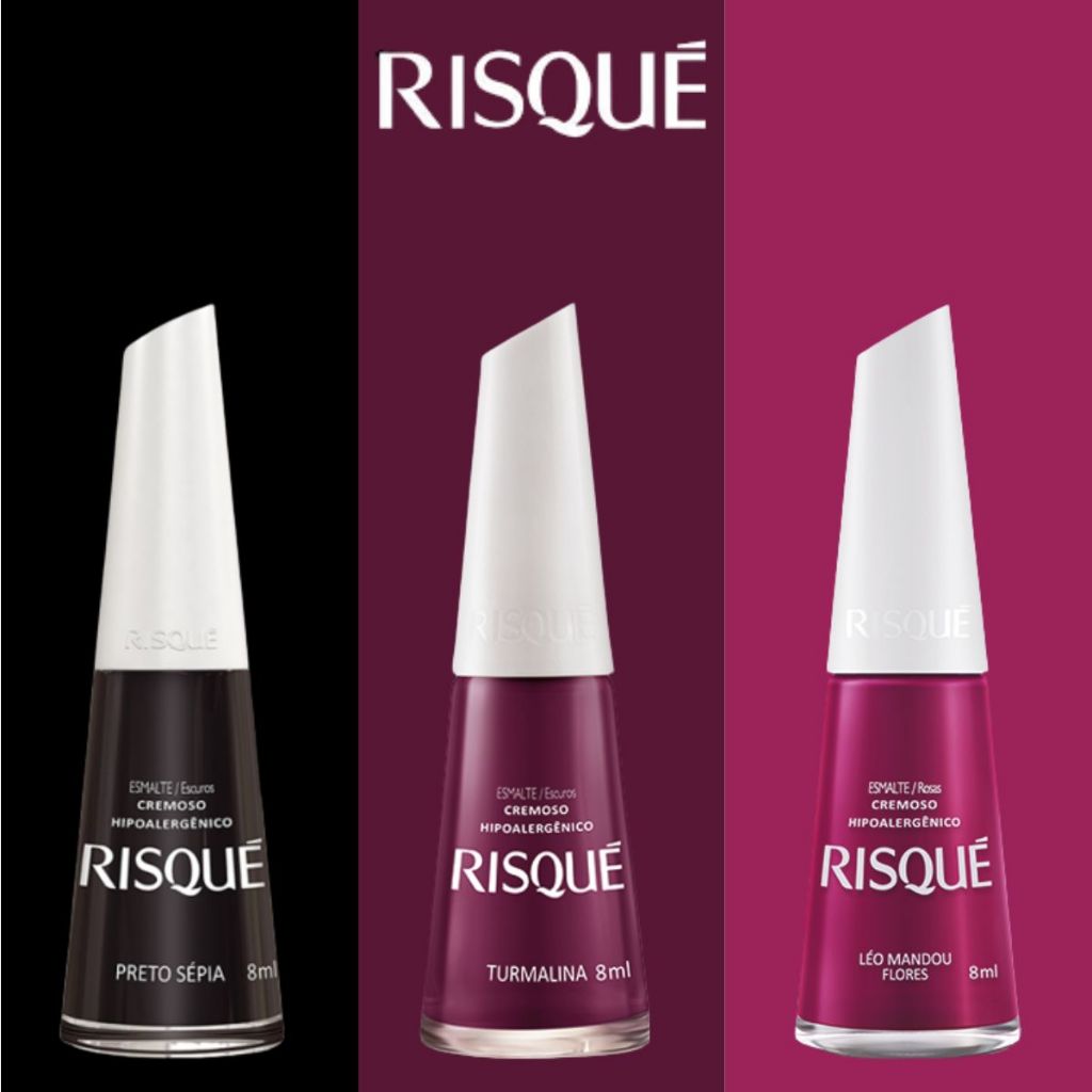 Kit 3 Esmaltes Risqué Preto Roxo e Rosa Cores Vibrantes Tendências ...