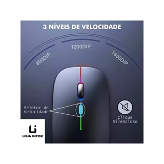 Mouse Sem Fio Recarregável Wirelles bluetooth 5.0 Ergonomico Silenciso Computador pc Notebook Rgb Cor Preto A6015
