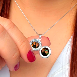 Relicário Colar Com Foto Mini + 2 Fotos Com Caixinha de Presente Lembrança Minimalista Mini Dia dos Professores