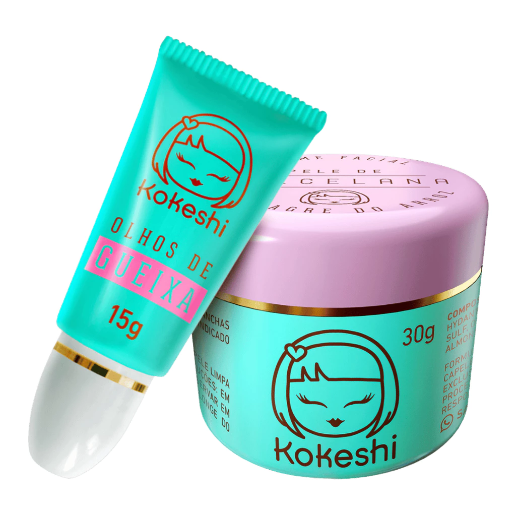 Creme facial Pele de Porcelana de 30g e creme para olhos Olhos de Gueixa de 15g da marca Kokeshi