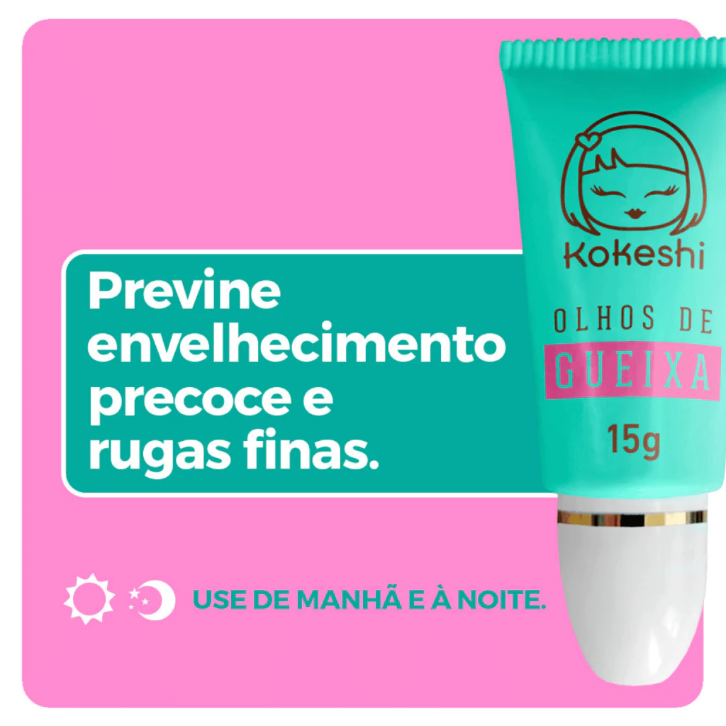 Anúncio gráfico do creme Olhos de Gueixa com texto sobre prevenção de envelhecimento e rugas