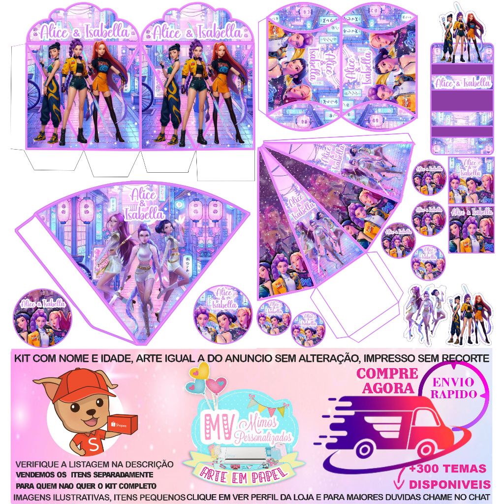COM NOME E IDADE - 180 ITENS KIT LEMBRANCINHAS GUERREIRAS DO KPOP ...