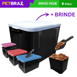 Container Porta Ração 10KG + Pá Dosadora Com 20 Litros Guarda Rações Pote Hermético Ração
