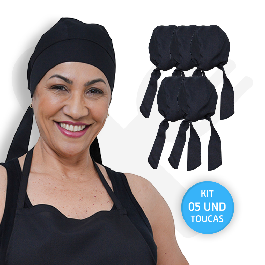 Kit Com 5 Touca Bandana Uniforme Chef Oxford Cozinha Unissex