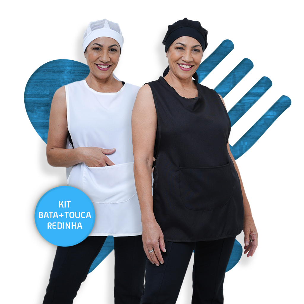 Kit Com Bata Avental e Touca Uniforme Limpeza Cozinha Restau