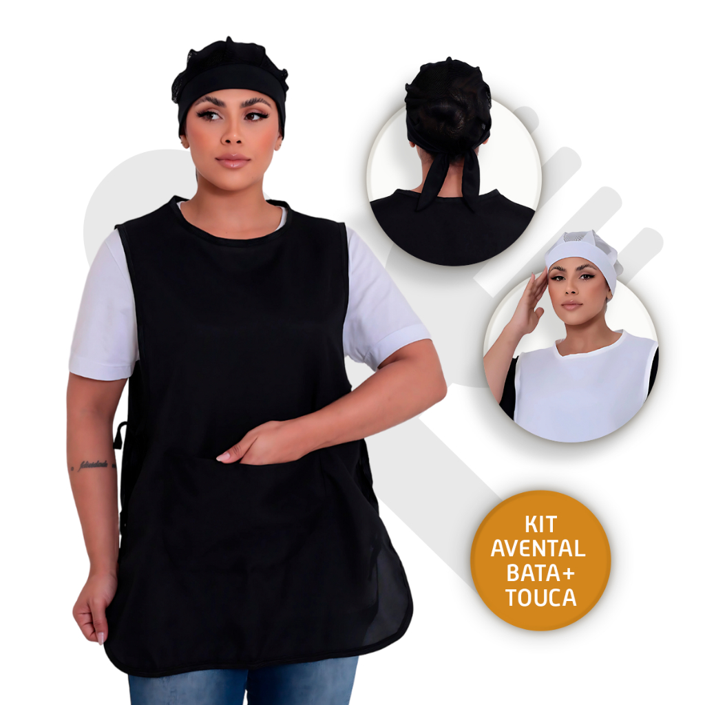 Kit Com Bata Jaleco Avental e Touca Lavável Uniforme Cozinha