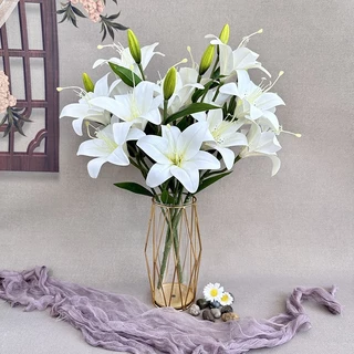 9 flores de lírio com 55 cm de altura (com folhas e botões florais)