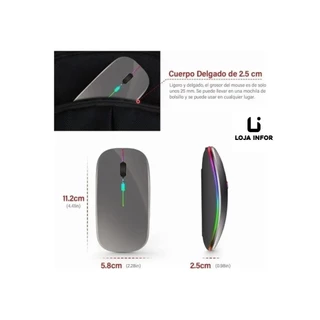 Mouse Sem Fio Recarregável Wirelles bluetooth 5.0 Ergonomico Silenciso Computador pc Notebook Rgb Cor Cinza A6015