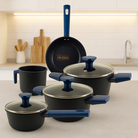 Jogo de panelas revestimento em cerâmica por indução ou gás antiaderente 4/5 peças tampa vidro carvalho com inmetro