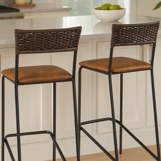 Kit 2 Banqueta Alta Vime Trançada Estrutura Reforçada Estilo Rústico Ideal para Espaço Gourmet