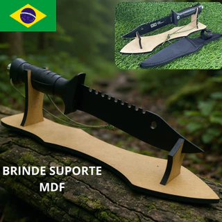 Faca com Cabo Emborrachado + Suporte MDF 6mm + Bainha Top Para Pescaria Acampamento Trilha Top