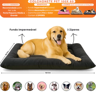 Colchonete Gigante 100X80 Pet Impermeável Zíper Cama Caminha Grande para Cachorro e Gato Gigante