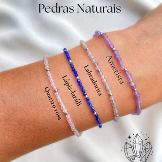 Pulseiras de Pedras Naturais 2mm Facetadas briblhantes com Entremeios e Acabamento Aço Inox