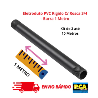 Kit até 10 Metros Eletroduto Conduite PVC Preto 3/4 Rígido Anti-chama Barra 1 Metro