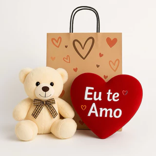 Kit Presente Ursinho de pelúcia +Almofada de coração