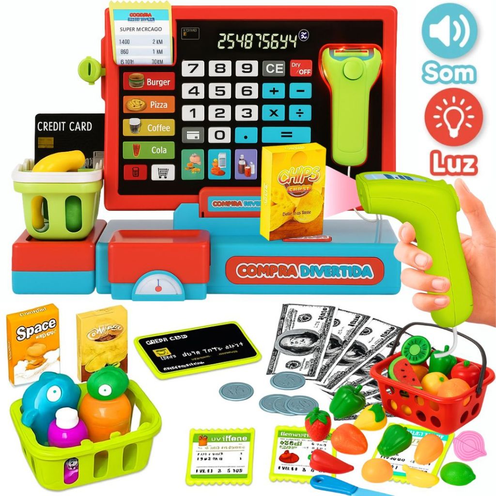 Caixa Registradora Brinquedo Infantil Com Calculadora Som Luz Bip ...
