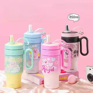 Copo Termico Infantil com Canudo 850ML OU 880ml Aço Inox Estilo Cute Garrafa Térmica de Água Estampado—B1962