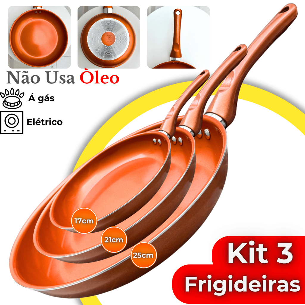 Kit Frigideira Ceramica Antiaderente Fogão Elétrico Gás Profissional ...