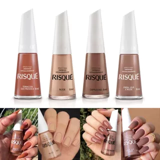Kit 4 Esmaltes Risque Tons Nudes Marrom Hipoalergênico 8ml em Oferta na Shopee