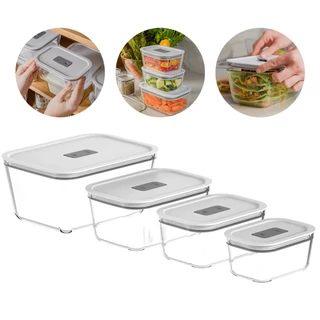Conjunto Potes Herméticos de Vidro Fresh Lock - Ou - Marmita Vidro Freezer Microondas