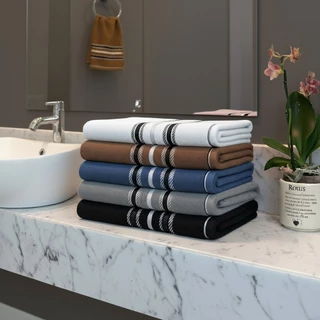 Kit 5 Toalha de Banho Banhão Gigante Macia 60x127cm Algodão Felpudo Bordado e Absorvente