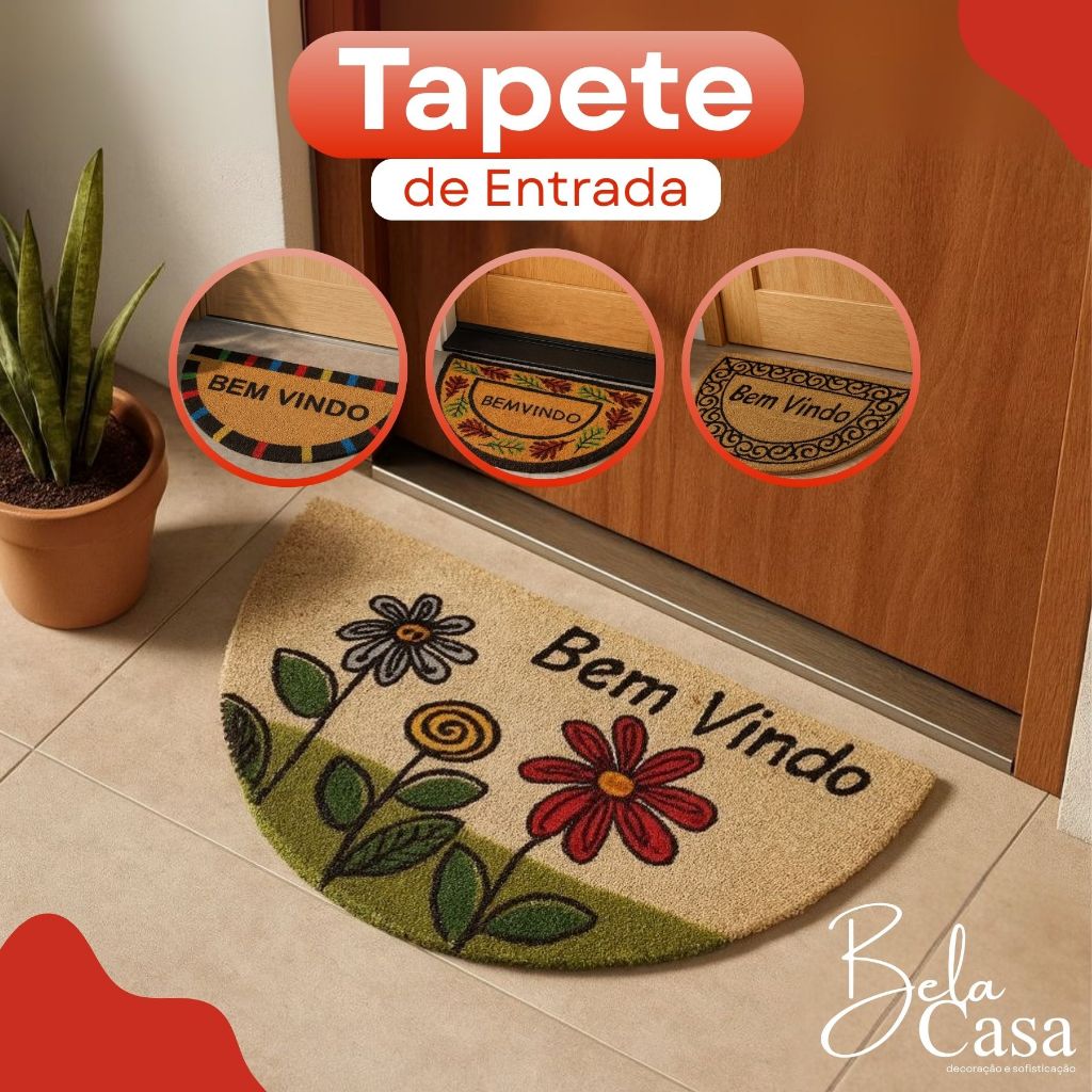 Tapete Capacho Para Porta De Entrada Meia Lua Fibra De Coco ...