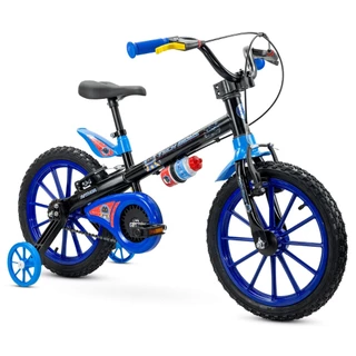 Bicicleta Infantil Nathor Tech Boys 5 Aro 16" Preto e Azul com Rodinhas e Garrafinha em Oferta na Shopee