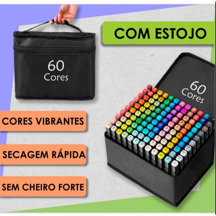 Caneta Hidrocor Para Colorir Desenho Profissional 24,36, 48, 60, Cores ...